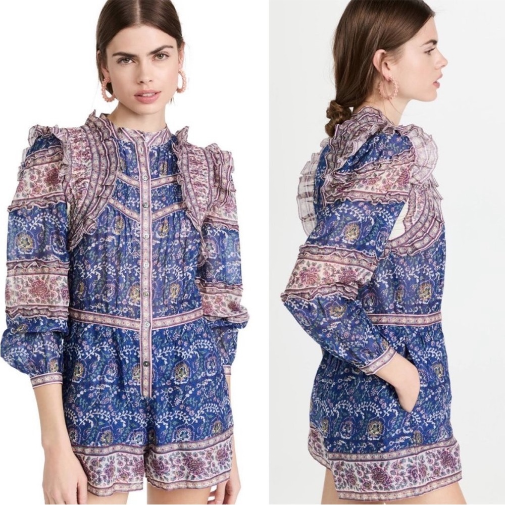 Sea New York Blue and Pink Paisley Ruffle Romper